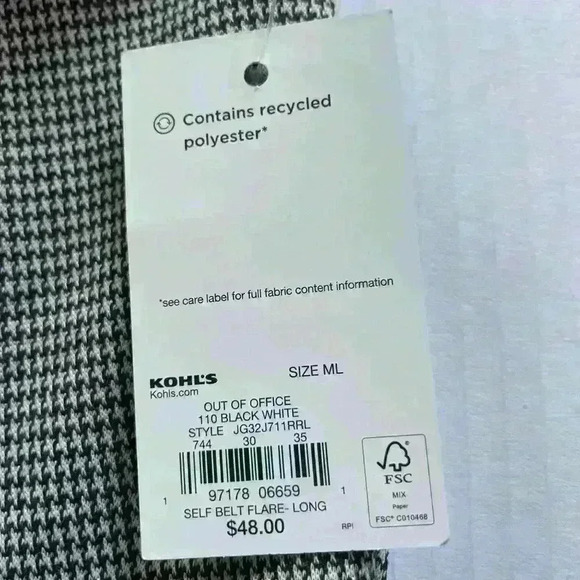 Out Of Office 110 Black White Self Belt Flare Pants Size ML NWT - Picture 3 of 4